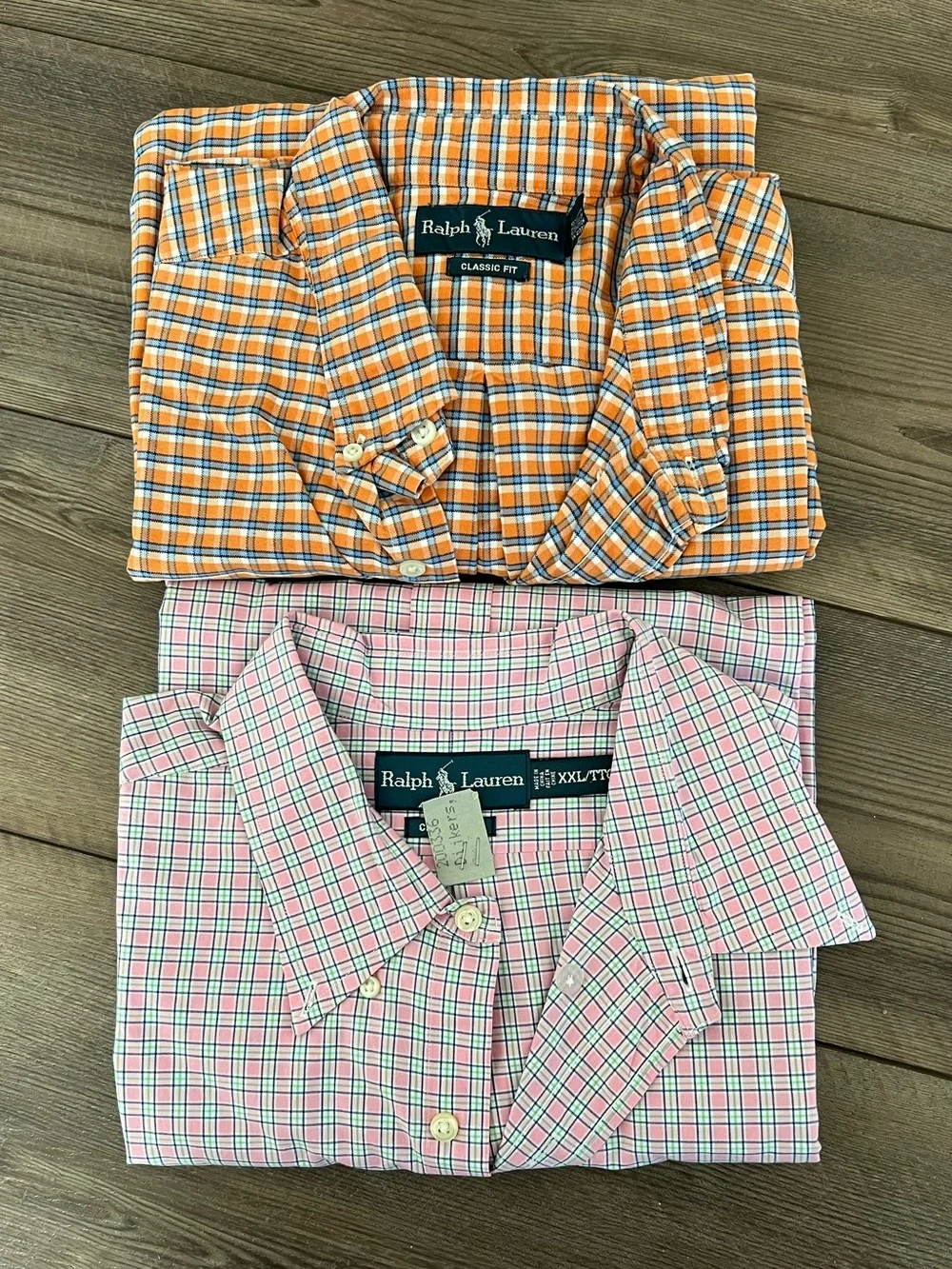 Two Polo by Ralph Lauren Men’s Button-Down Shirts - Orange Plaid & Pink Plaid